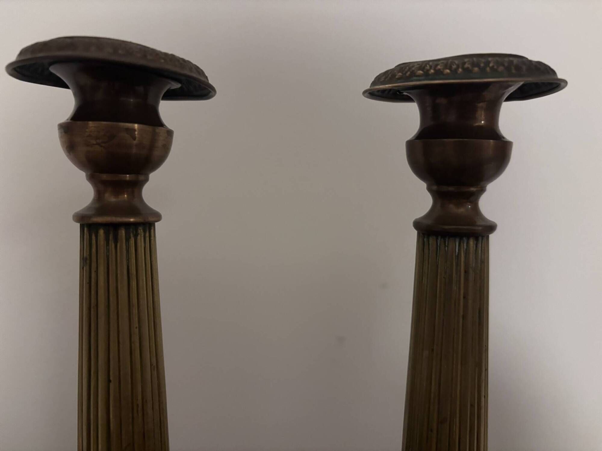 Set of 2 Antique Bronze Candle Holders - Louis XVI Style