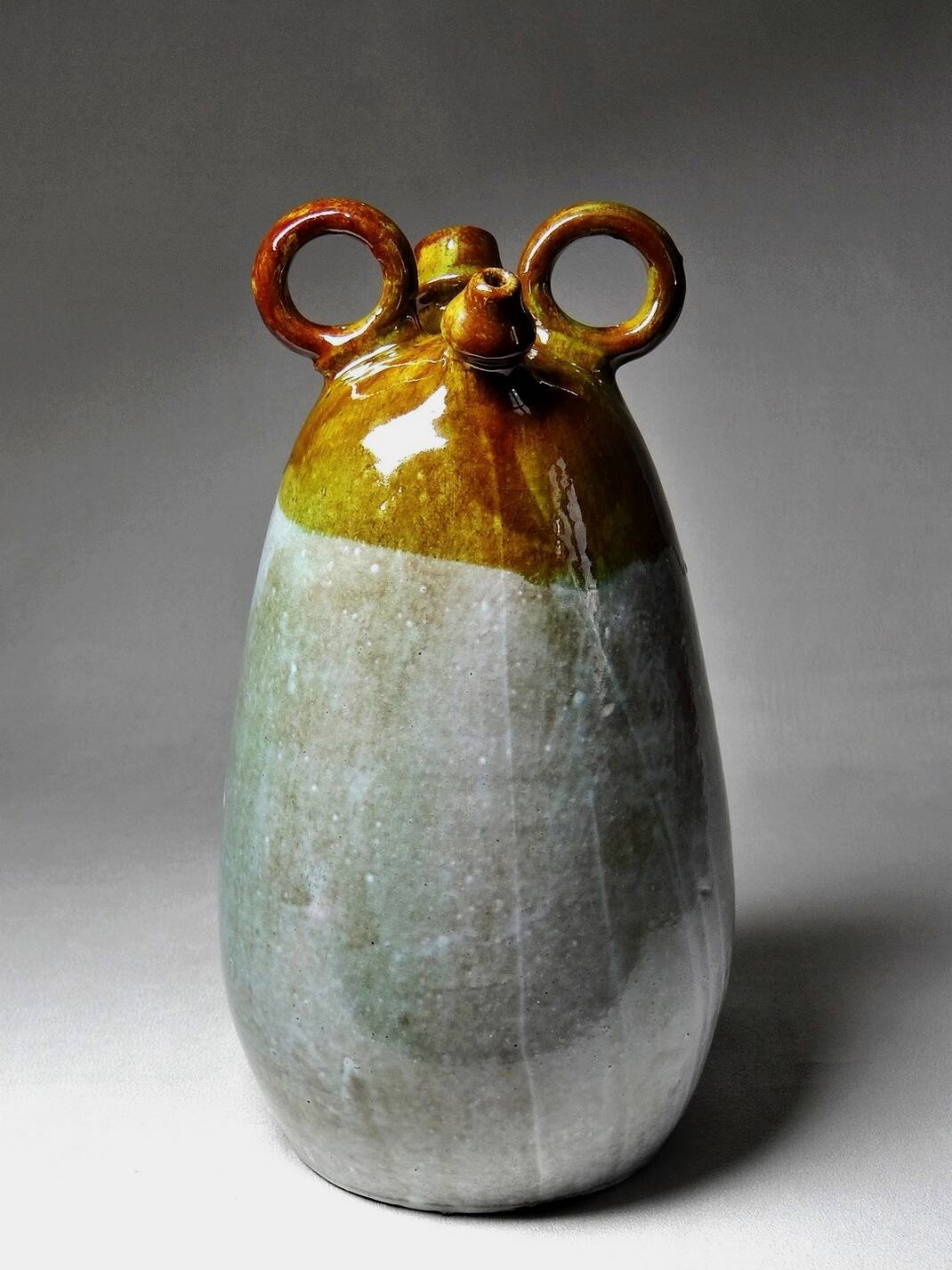 Handcrafted enamelled terracotta water jar signed