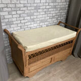Wooden and rattan chest bench
