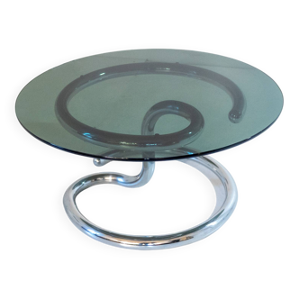Cobra Coffee Table by Giotto Stoppino, Chromed Metal & Smoked Glass, Italy,
