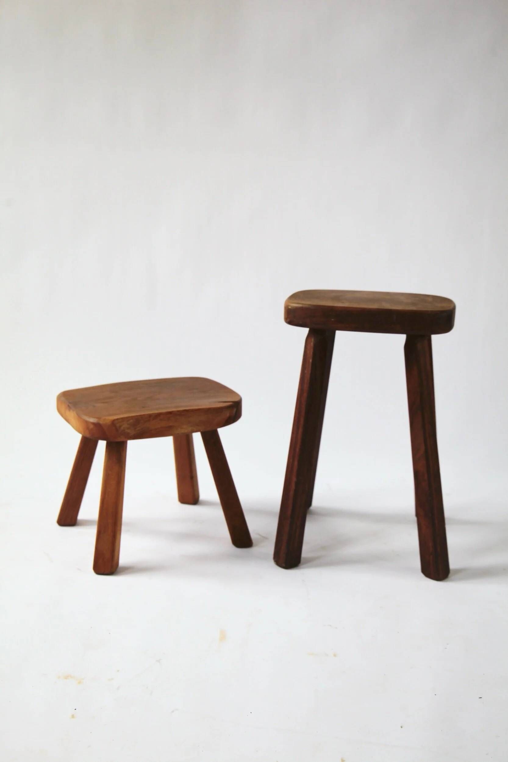 Set of two vintage handcrafted stools, Atelier André Smalle, Belgium.
