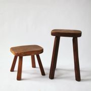 Set of two vintage handcrafted stools, Atelier André Smalle, Belgium.