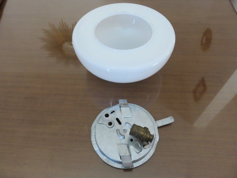 Pair of white opaline ceiling light 1970s