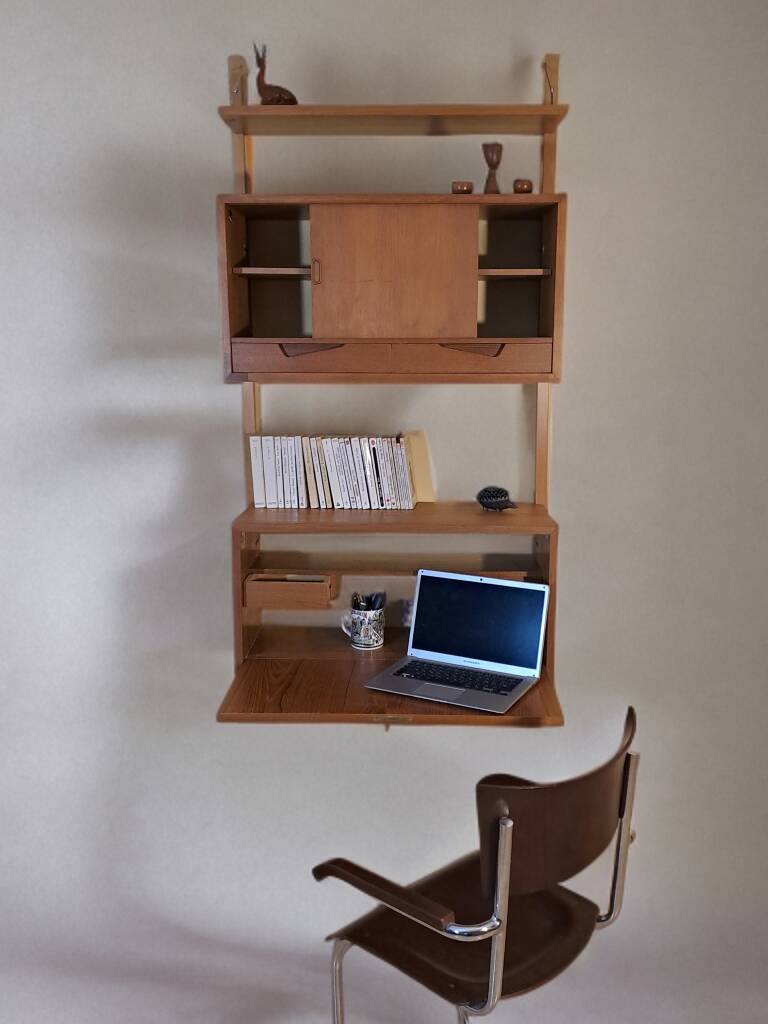 Teak wall secretary RIVAL, Vintage Scandinavian 1960s