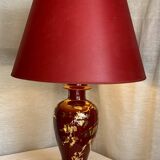 Vintage 1970 red and gold ceramic lamp with oriental decorations.