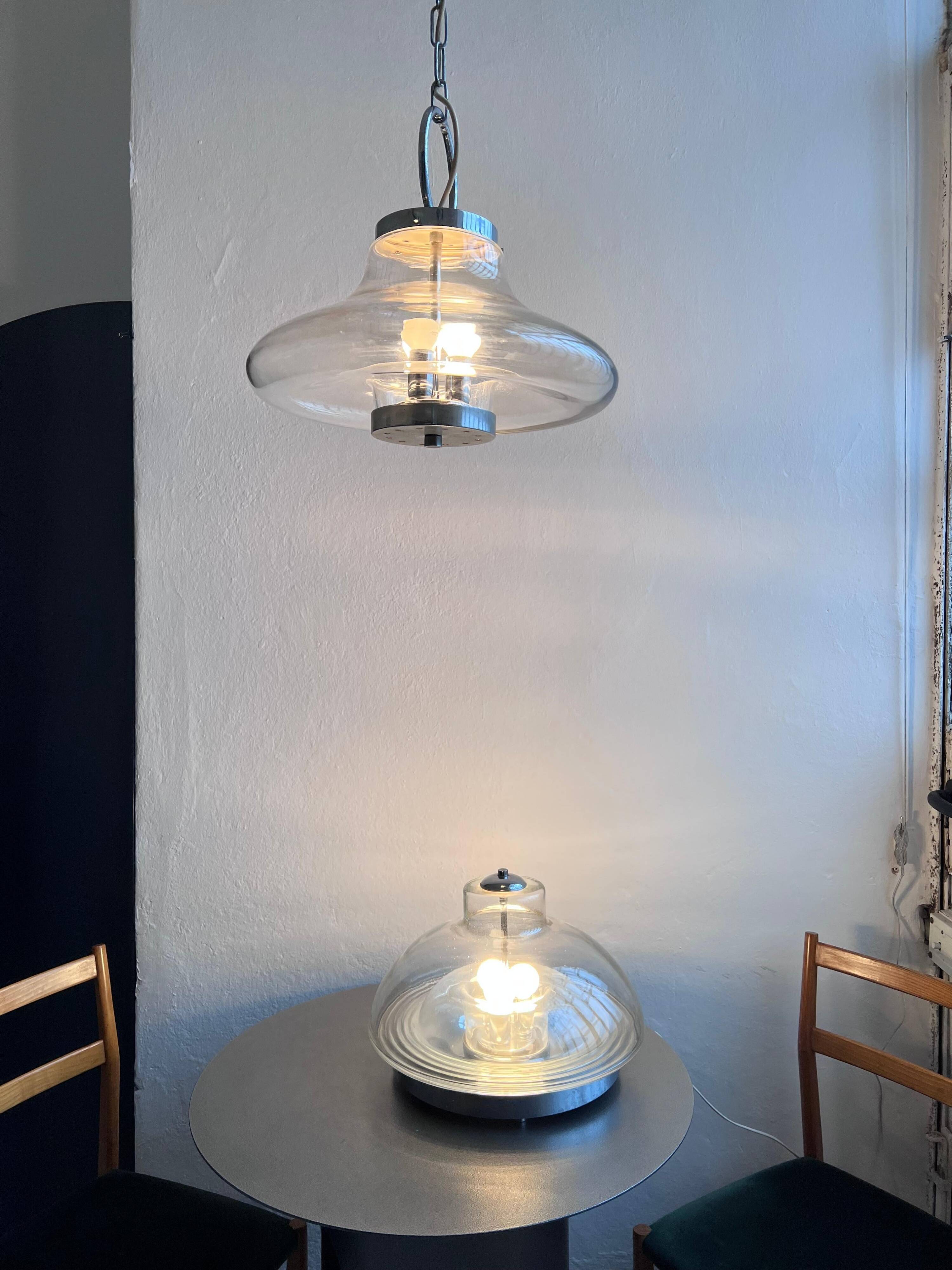 Vintage Murano Glass Accent Chandelier, Space Age Era Chrome Nason Mazzega Style