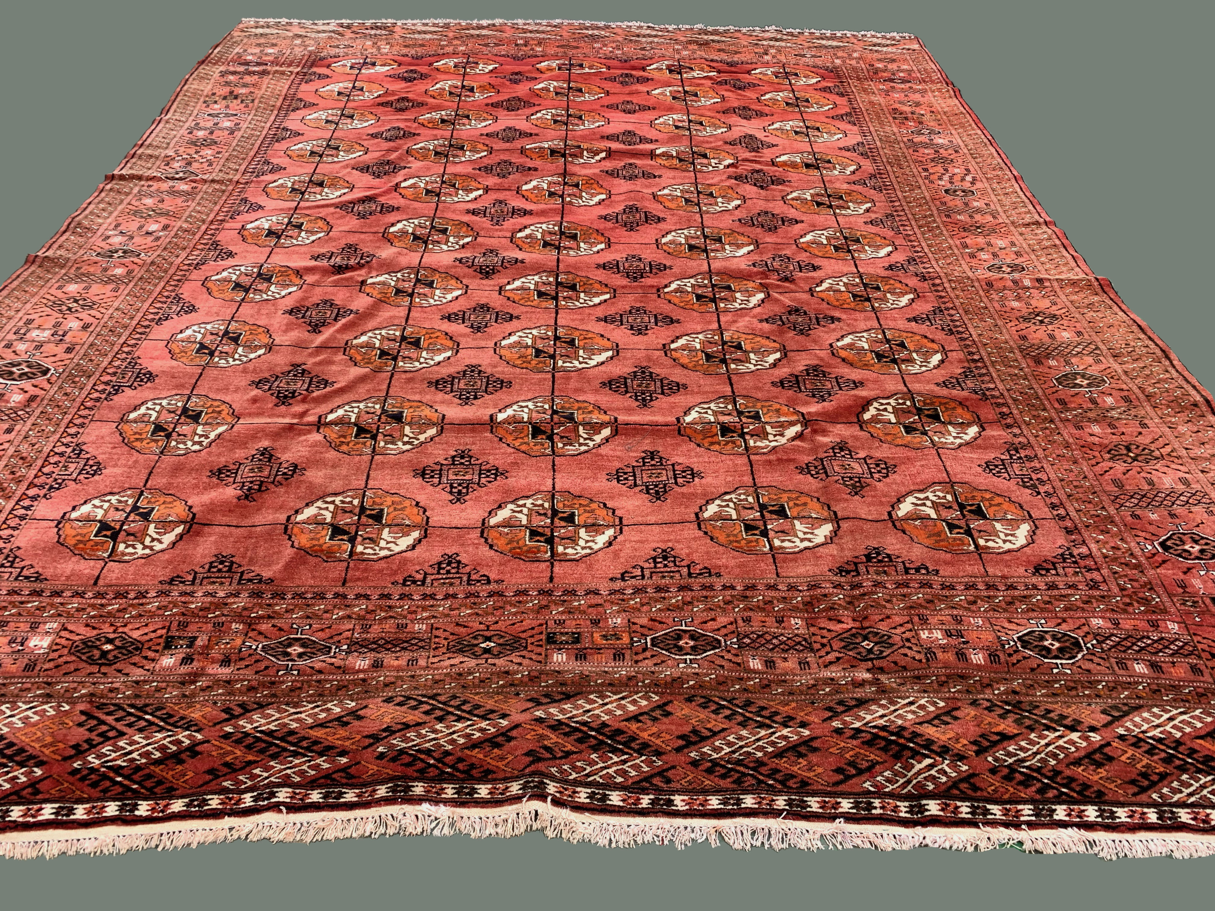 Antique turkmen tekke main carpet, 280x230 cm turkoman bokhara red black beige