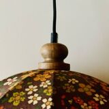 Vintage fringed pendant light in floral fabric - 1970s