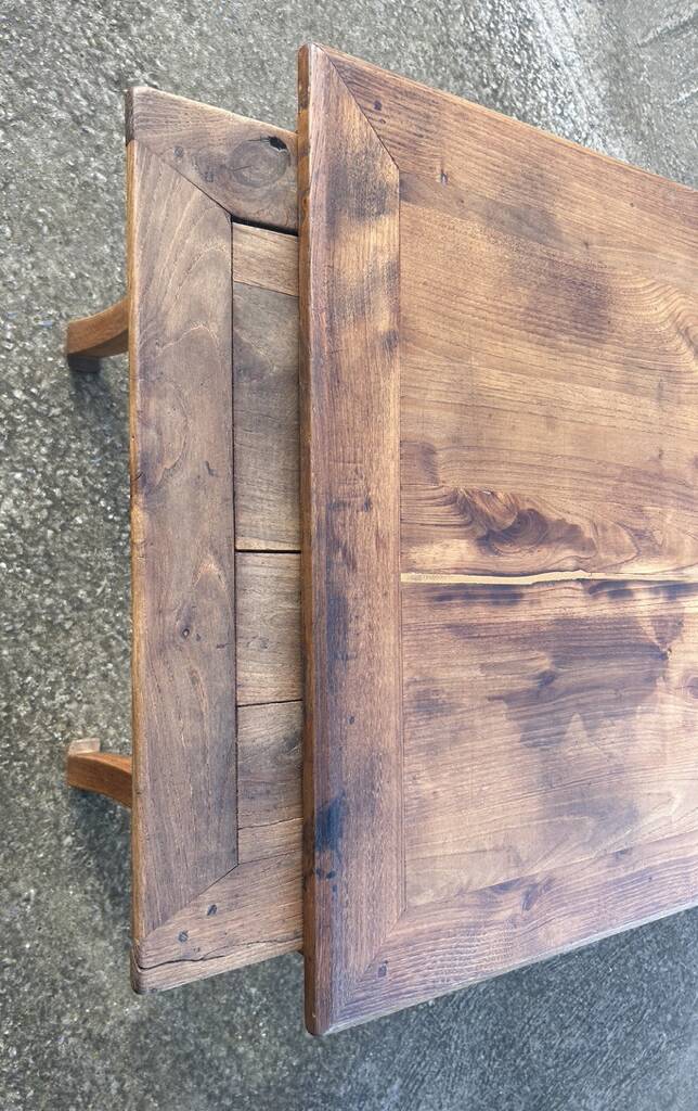 Solid oak farmhouse table, one drawer, vintage, early 20th century.