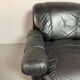 Large Set of Italian Space Age Black Leather Lounge Chairs with Brass