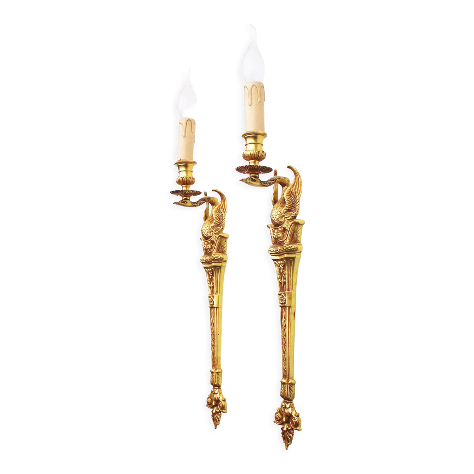 1950's Solid brass 'Swan' wall sconces