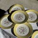 Lot de 19 grandes assiettes plates vintage jaunes fleurs roses liseré doré