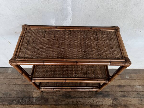 Étagère bibliothèque vintage rotin bambou osier