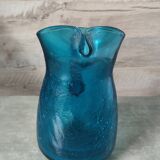Blue cracked glass pitcher