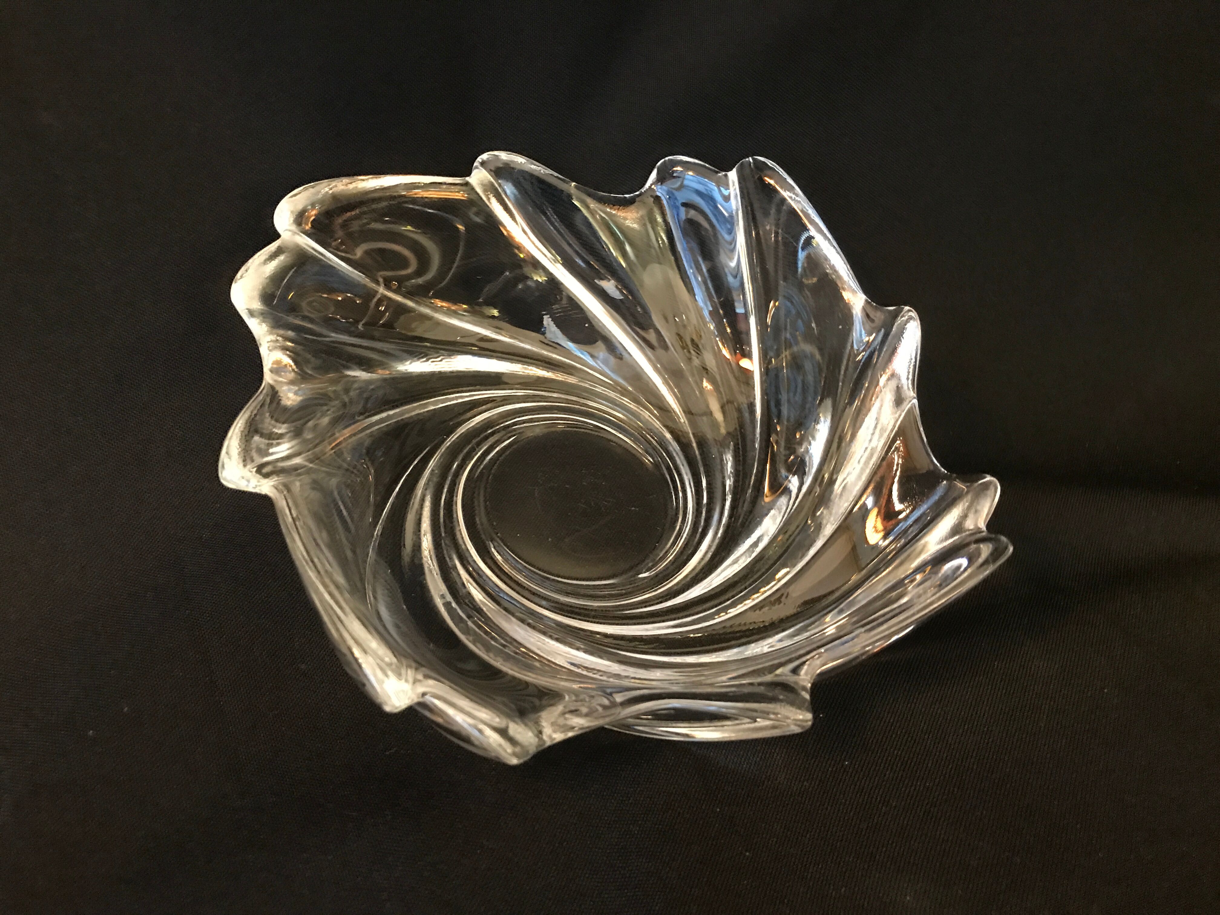 Clear crystal bowl burke wave empty pocket vintage art deco