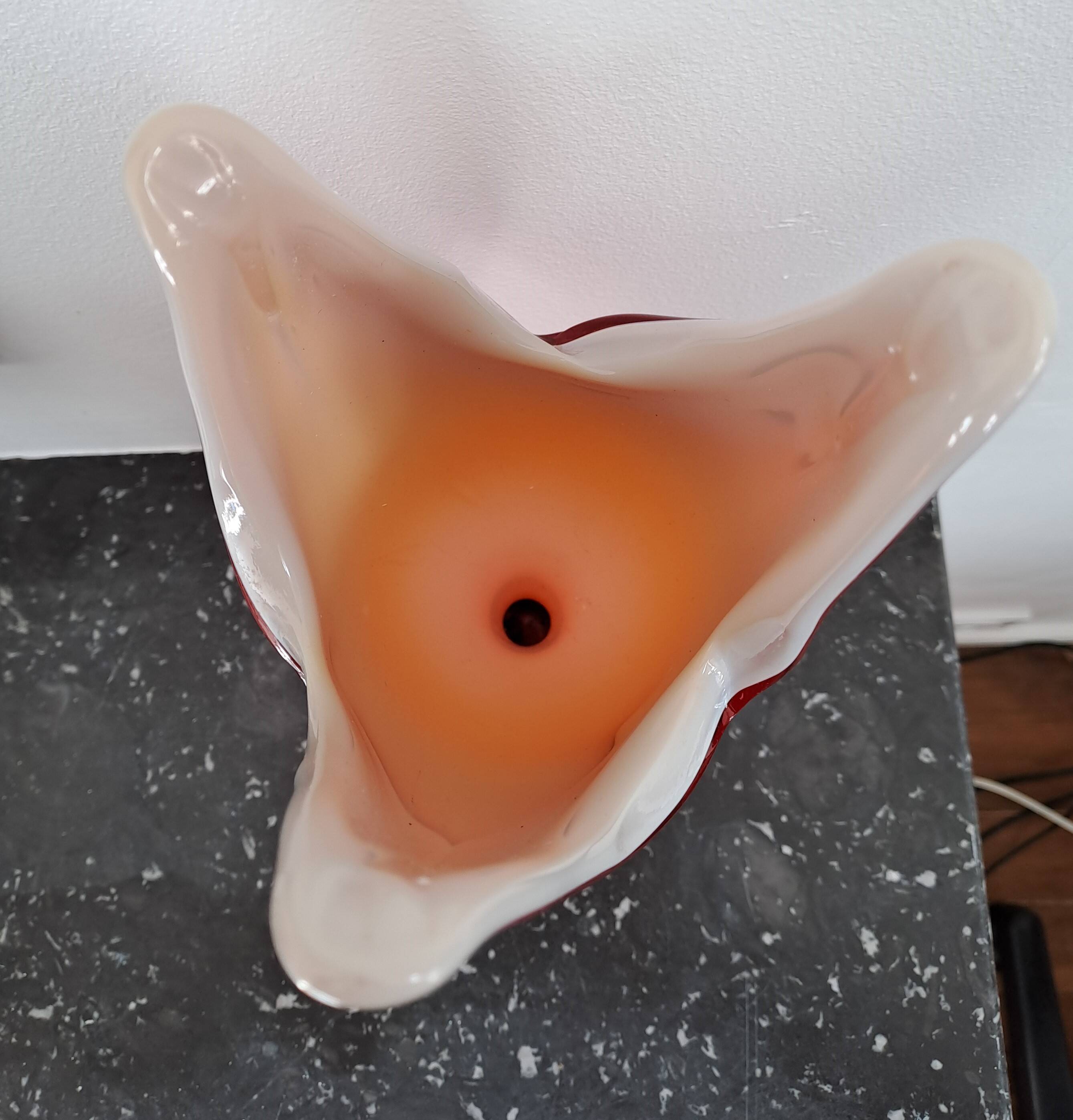 1970s tulip-shaped designer vase, red-orange blown glass, Dragan Drobnjak