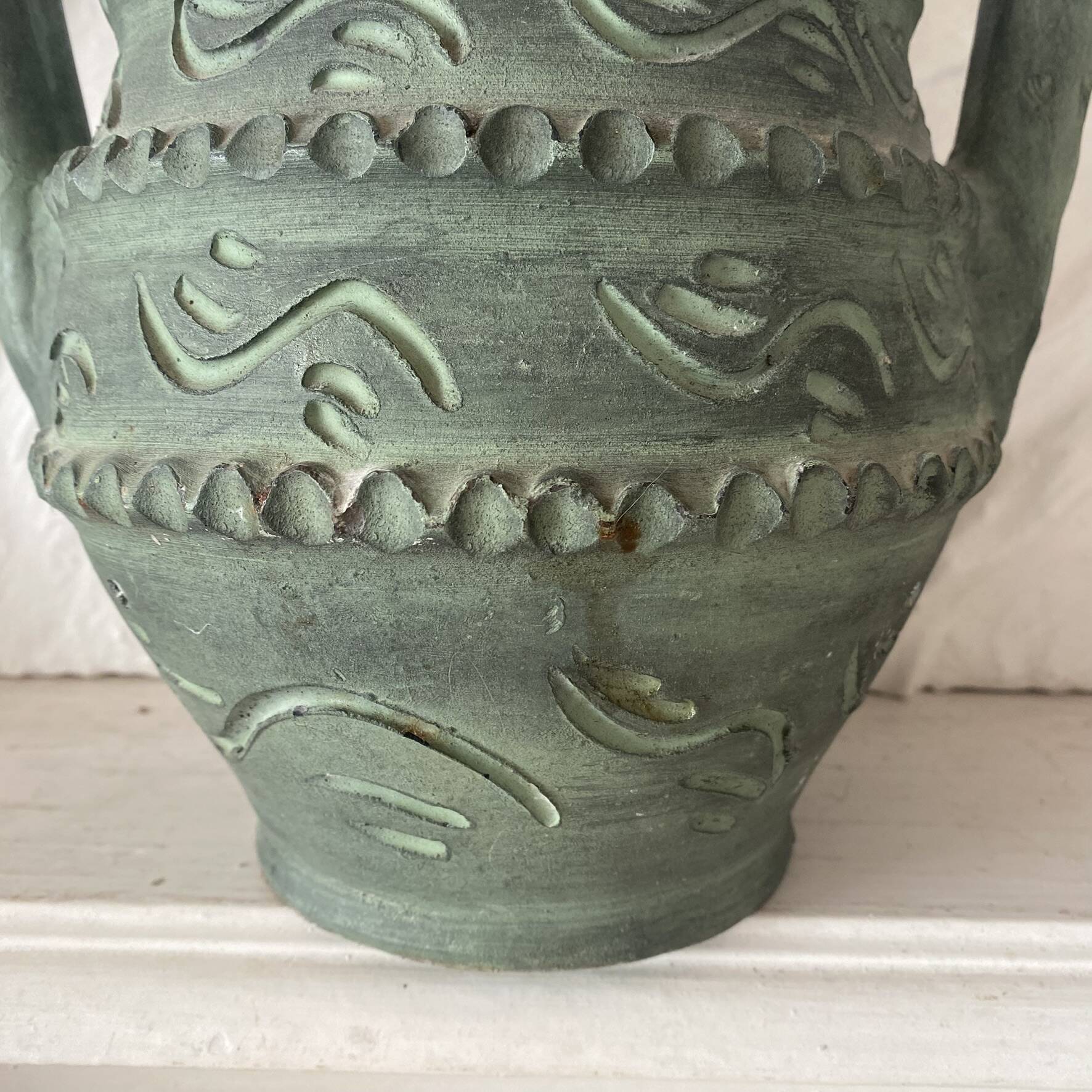 Spanish vase from the 60s-70s, olive green-grey ceramic, 31 cm.
