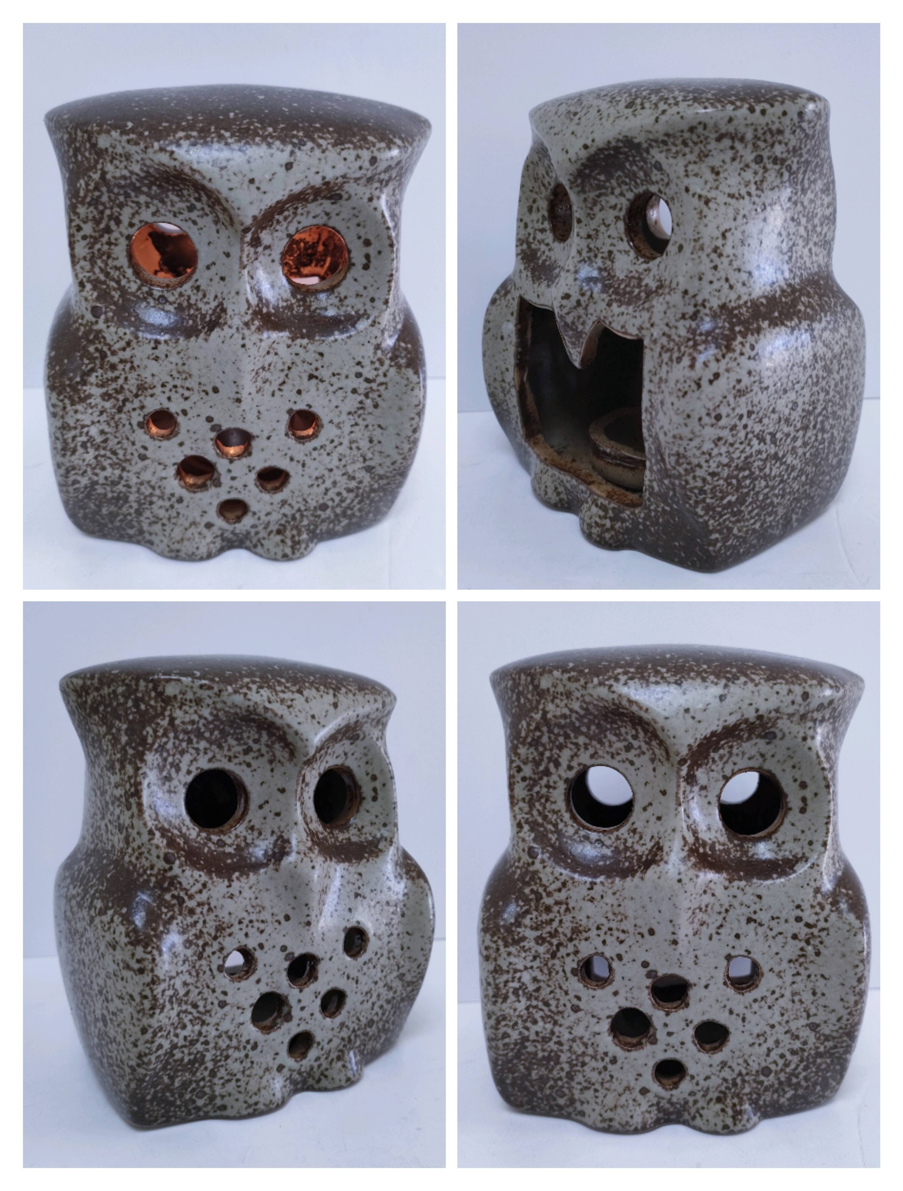 vintage pyrite stone owl candlestick