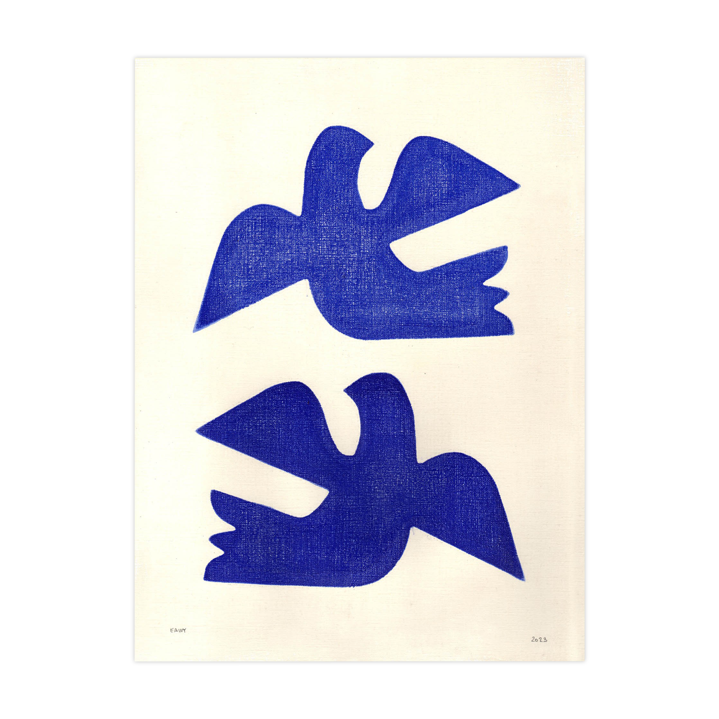 Birds - painting on paper - h158 - majorelle blue - signed eawy