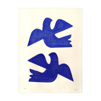 Birds - peinture sur papier - h158 - bleu majorelle - signé eawy