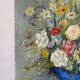 Bouquet in a blue vase, oil on canvas signed