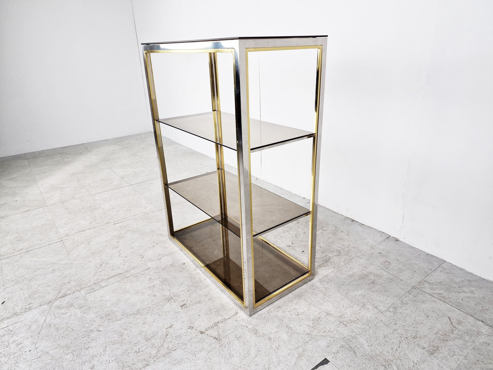 Etagère laiton vintage et chrome, années 1970
