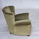 1960s, Danish relax armchair, original green furniture velour, beech wood.