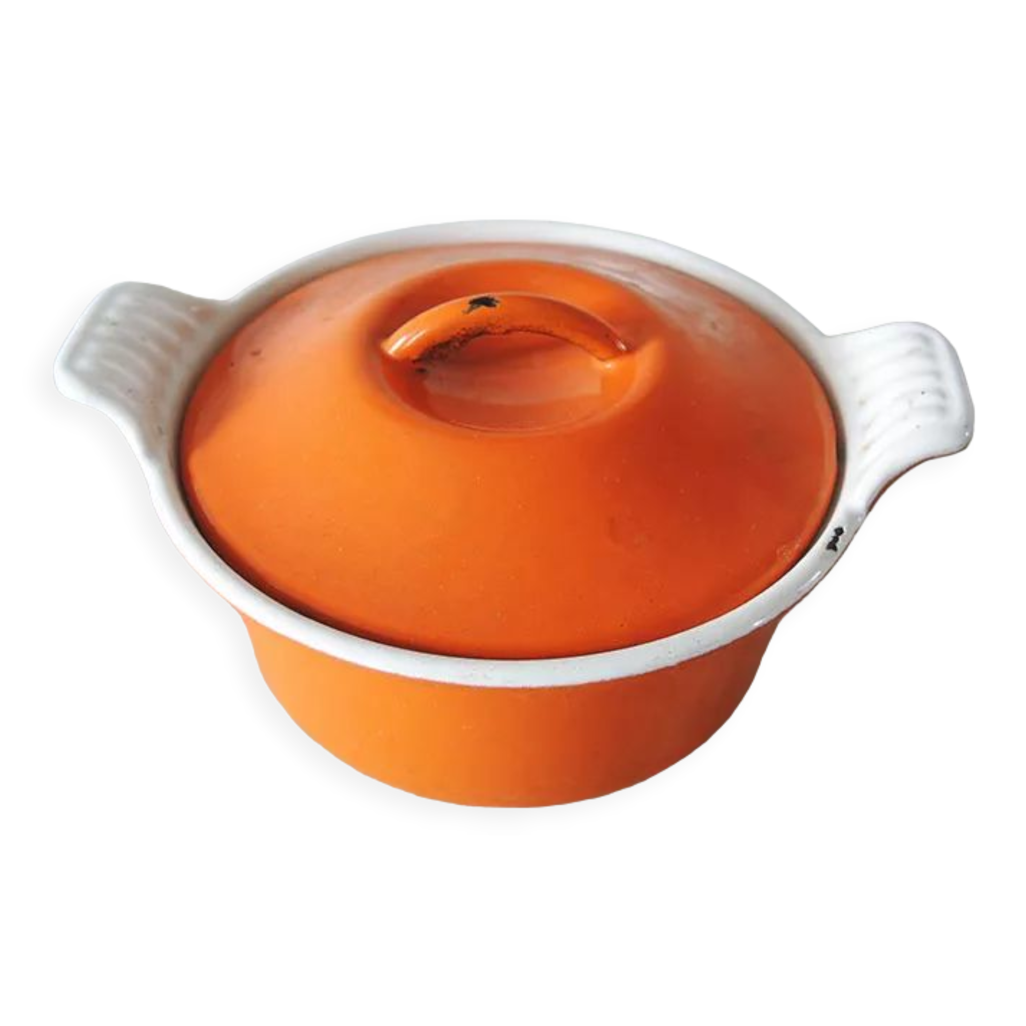 Old cast iron pot enamelled orange Le Creuset