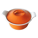 Old cast iron pot enamelled orange Le Creuset