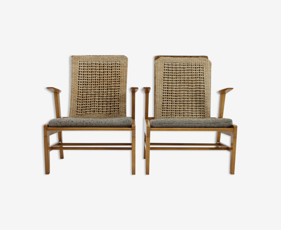 Paire de fauteuils en hêtre et rotin par ULUV, Tchécoslovaquie 1960s