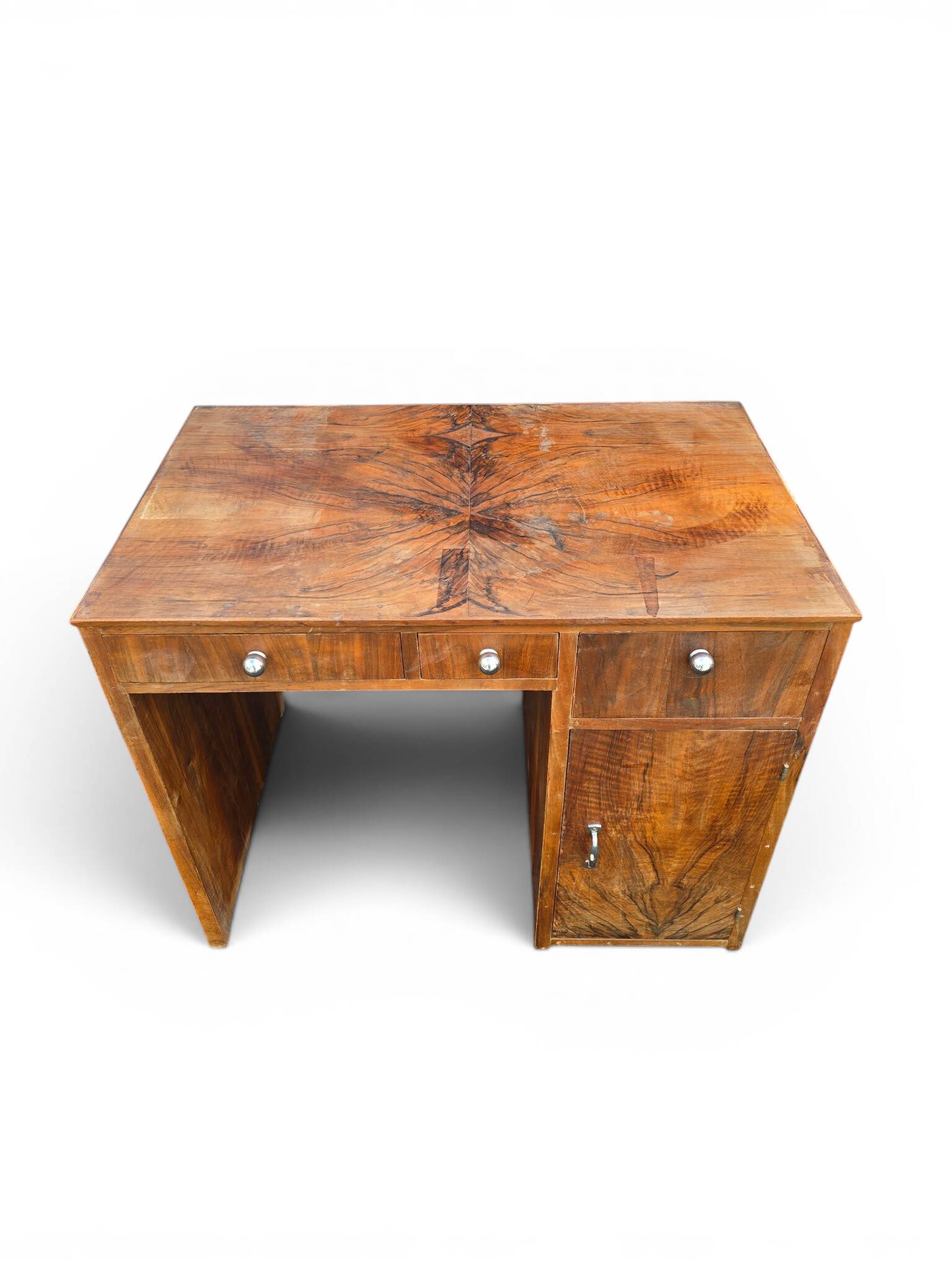 Art Deco desk in walnut veneer, 1930s-1940s.