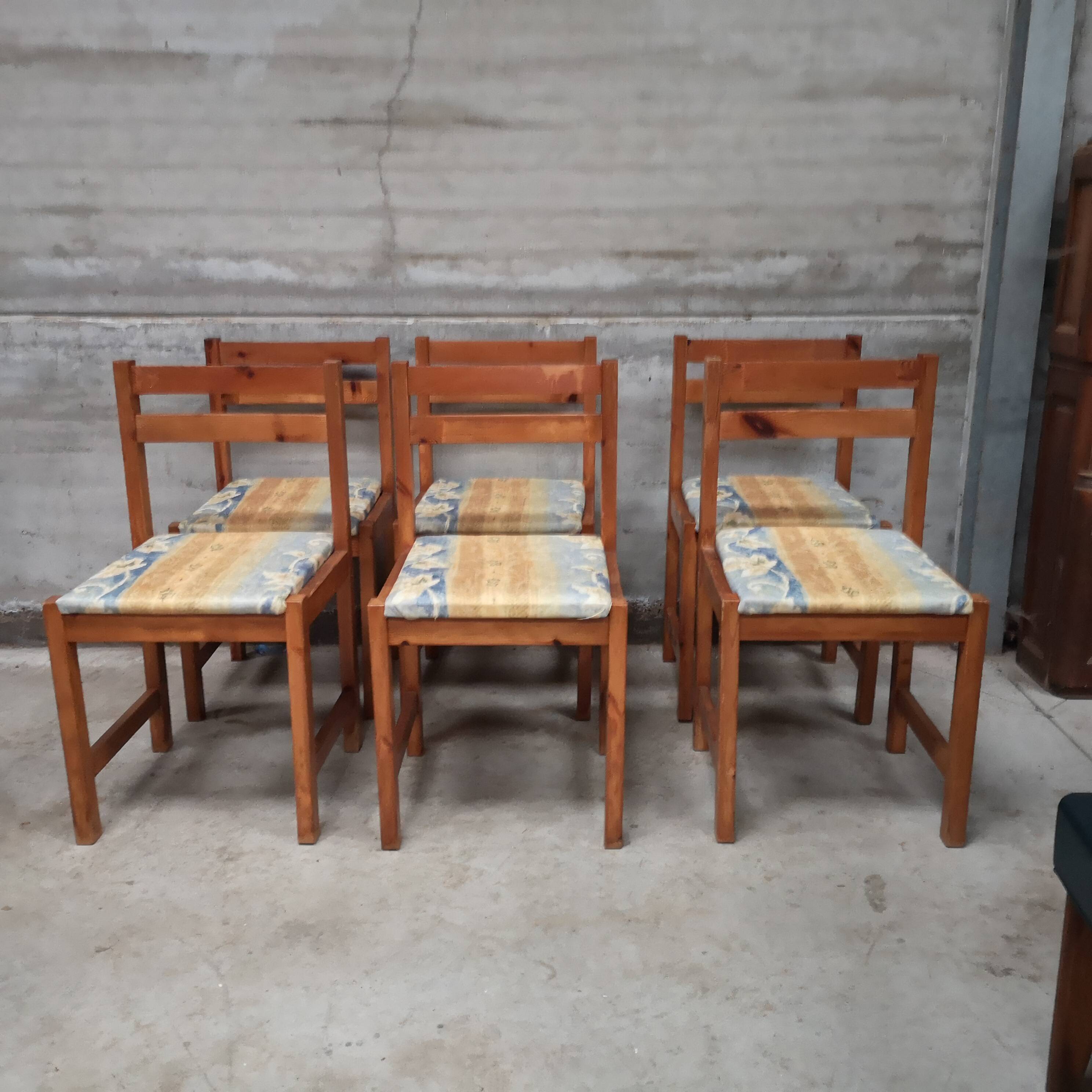 6 vintage 1970s pine Maison Regain chairs