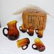 Amber glass decanter and its 5 glasses