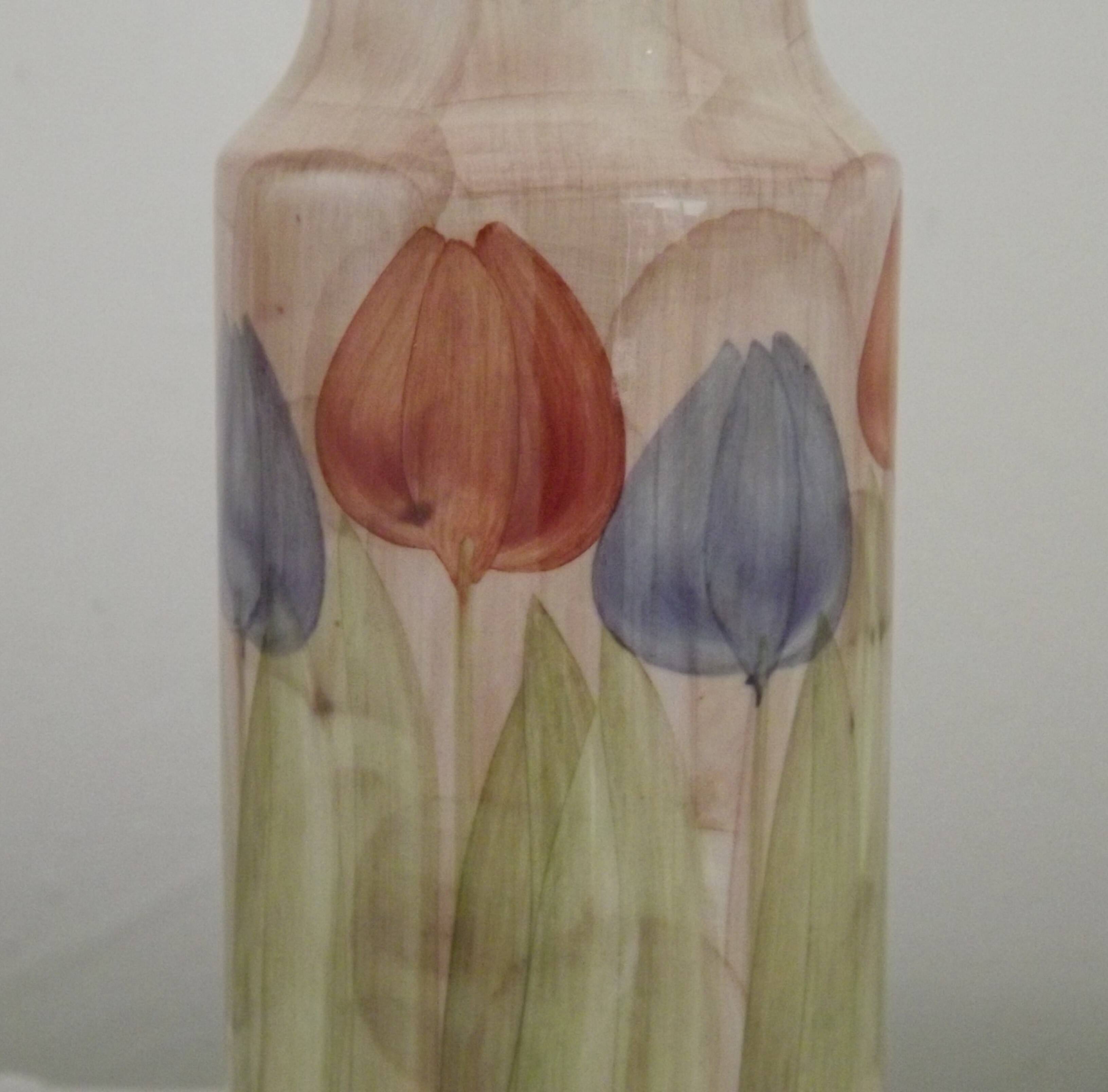 Set of 2 Hand-Painted Jersey Pottery Tulip Design Table / Bedside Lamps
