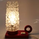 Bedside lamp in red lacquered wood and glass globe from the 1960s-70s