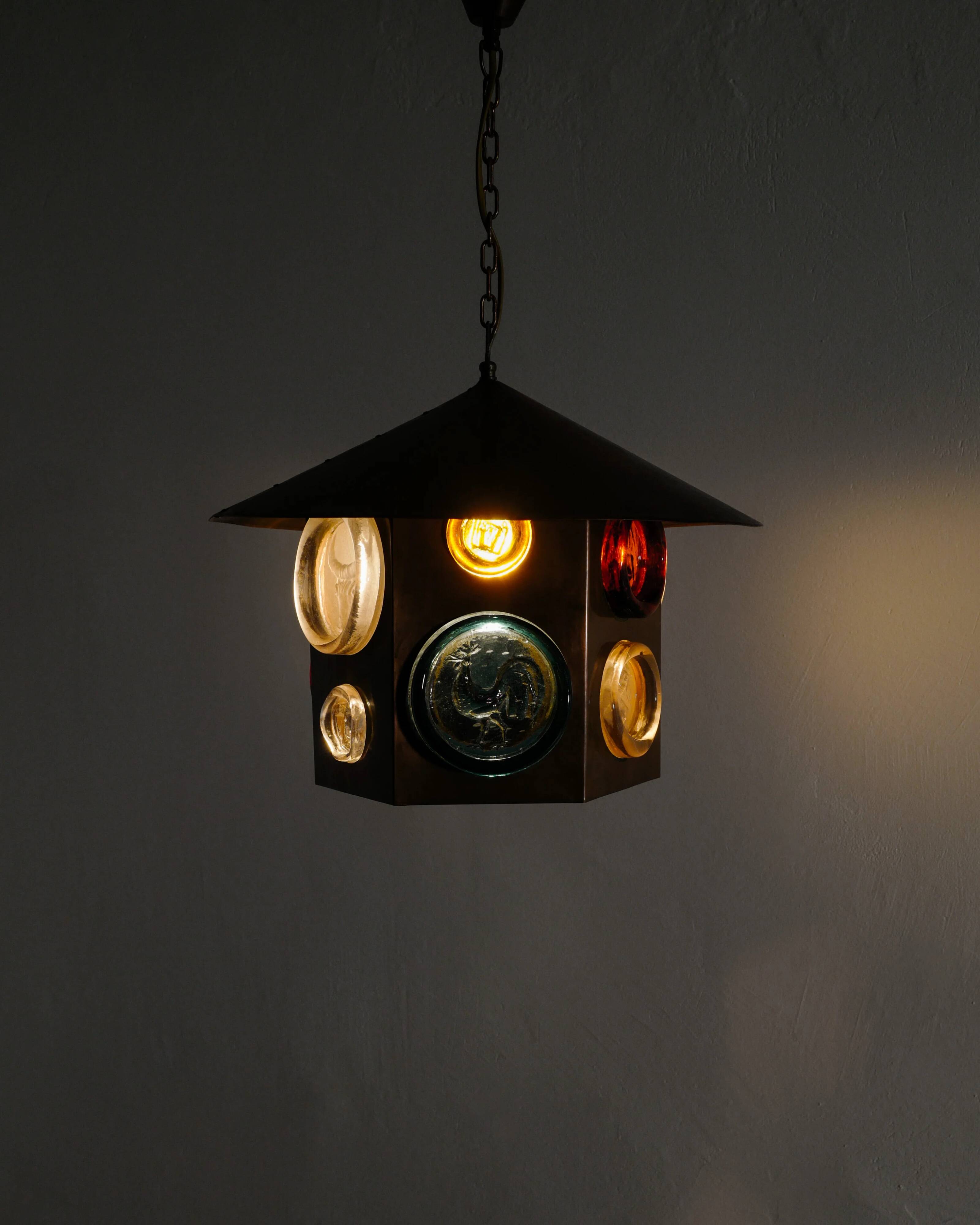 Swedish Mid Century Copper & Glass Ceiling Pendant by Erik Höglund, 1960s