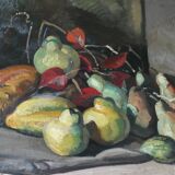 Oil on panel, still life with fruit, signed, 1930s