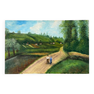 Tableau huile paysage - personnages