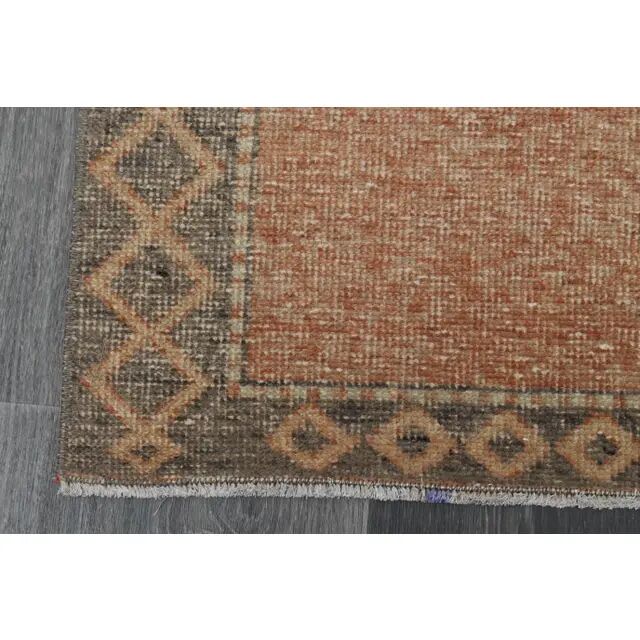 1970s Vintage Turkish Oushak Handmade Wool Cotton Orange Runner Rug 122x384