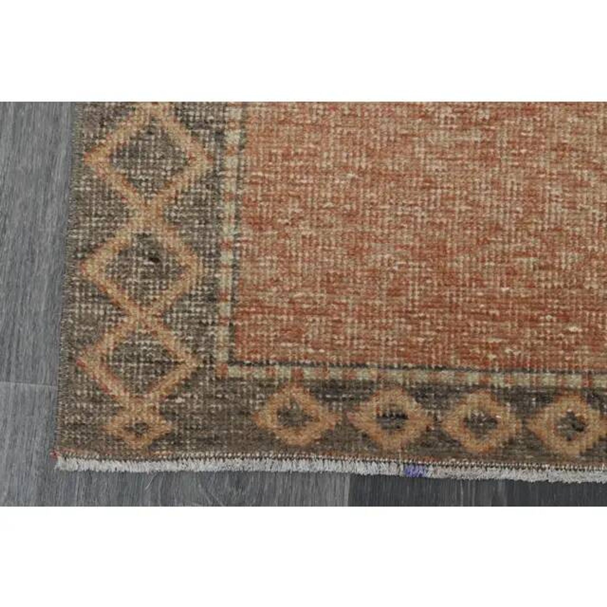 1970s Vintage Turkish Oushak Handmade Wool Cotton Orange Runner Rug 122x384