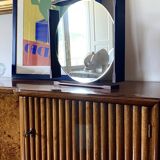 Mid-century teak table / wall mirror / vanity, Italy 1960s