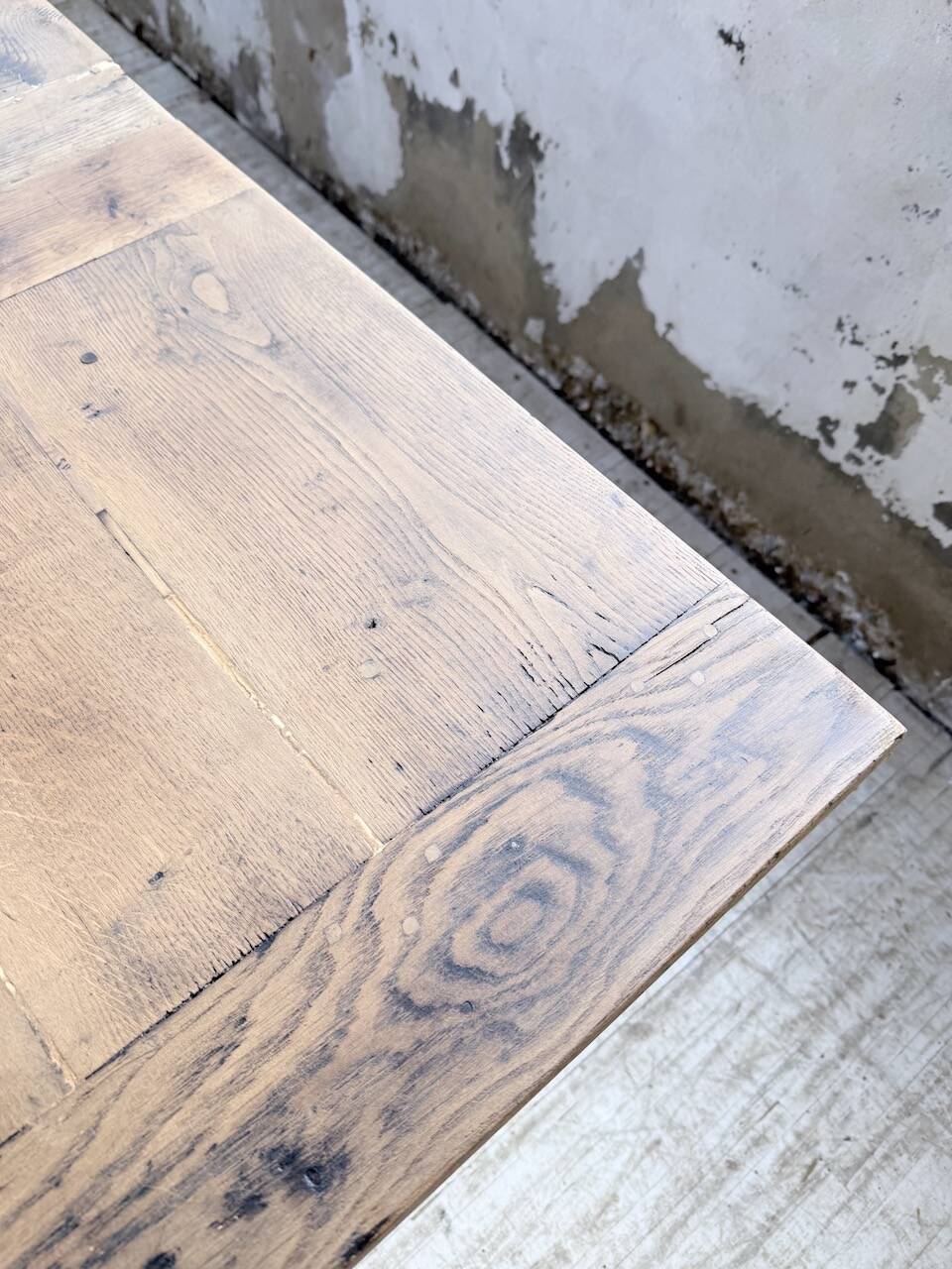 Solid oak farmhouse table with integrated extensions 1950