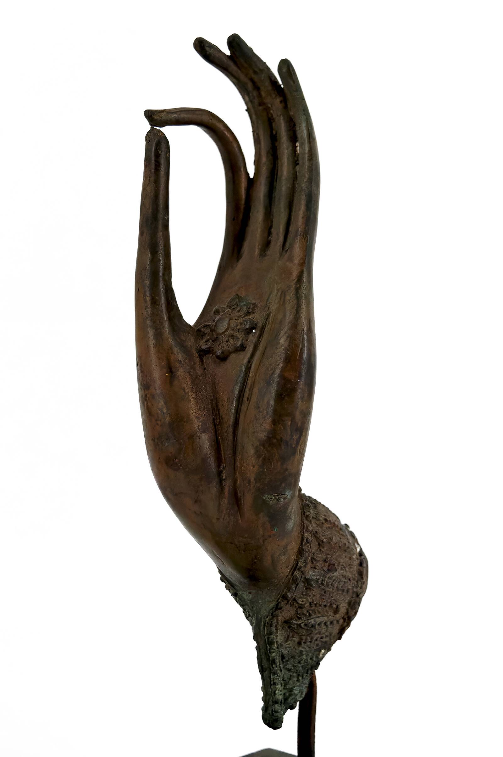 Patinated Bronze Buddha Hand, mounted on a Base, Thailand, 20th Century