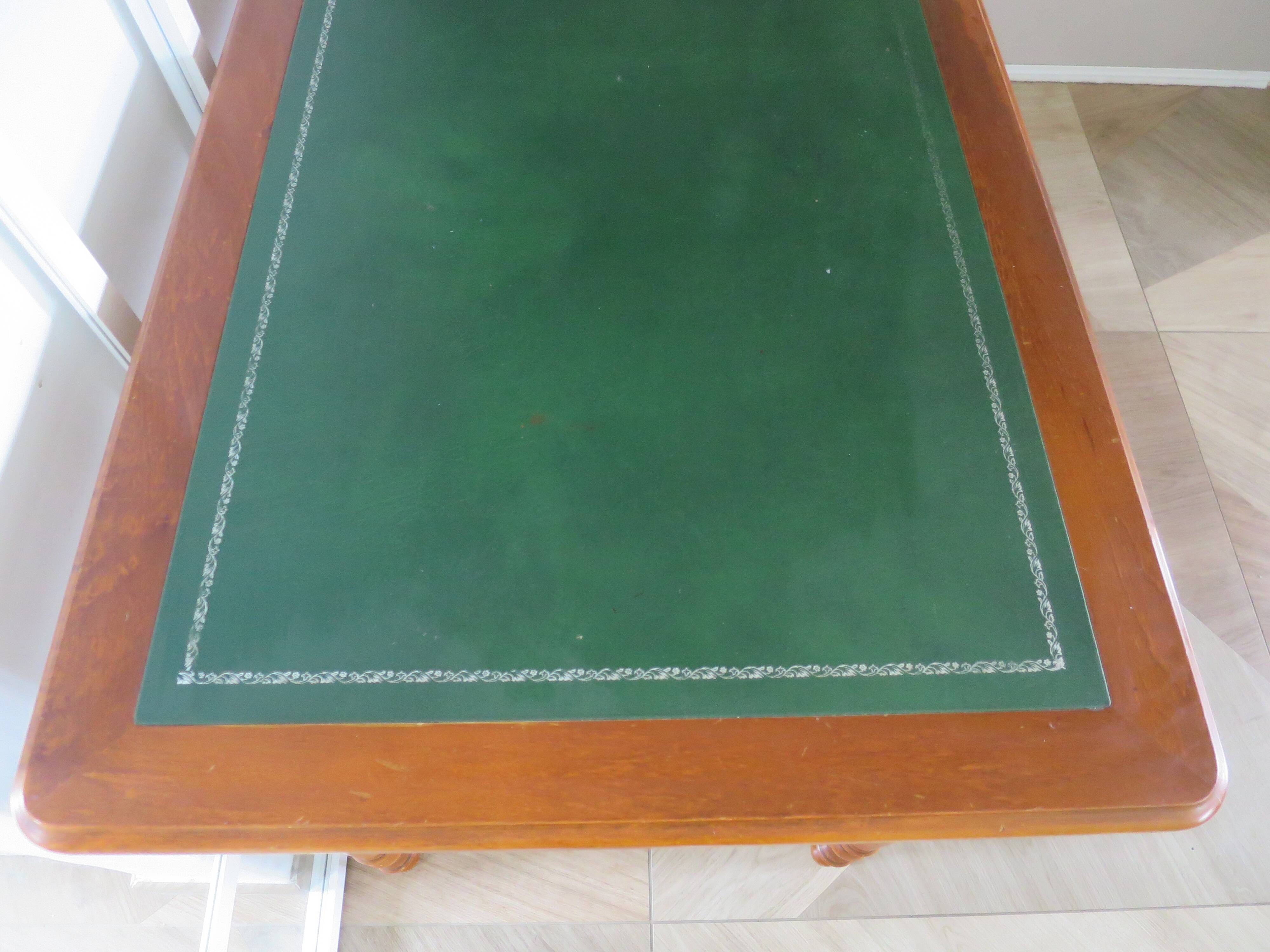 Minister's desk style L. Philippe – 2 drawers – cherry wood – faux leather desk mat