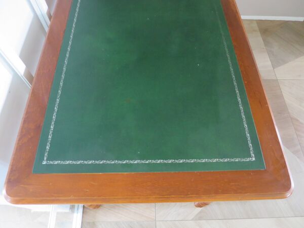 Bureau ministre-style L.Philippe–2 tiroirs–merisier-Sous main simili cuir