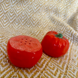 Vintage earthenware set – tomato salt and pepper shakers.