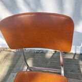3 stainless steel tube chairs and faux leather, vintage