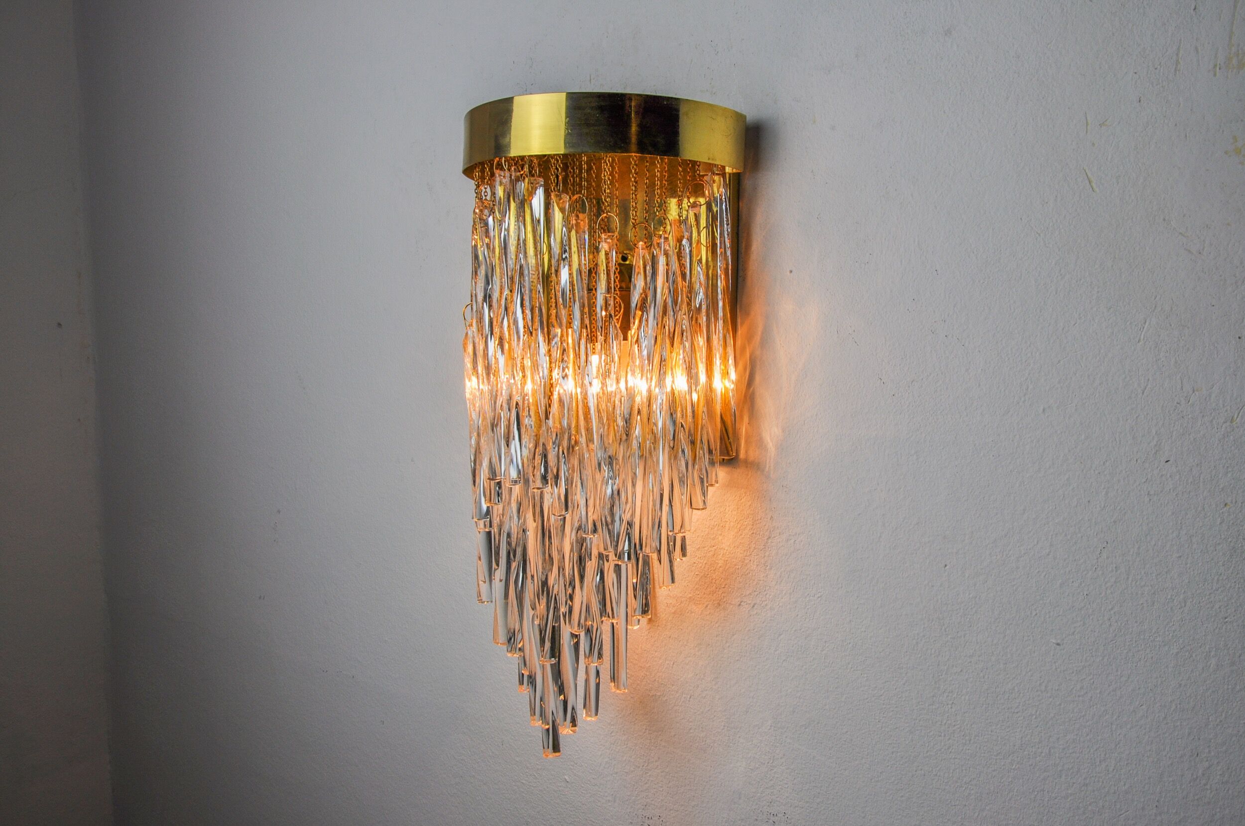 Venini waterfall wall lamp, Murano glass rods, Italy 1970