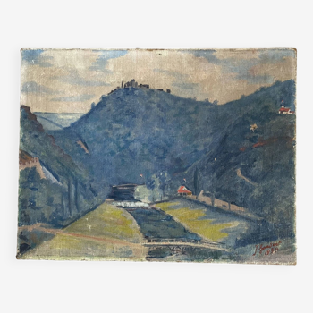 Luxembourg landscape painting signed J. Goedart 1934