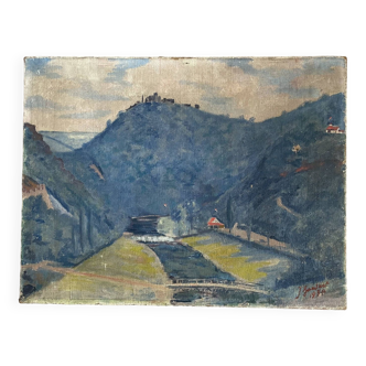 Luxembourg landscape painting signed J. Goedart 1934